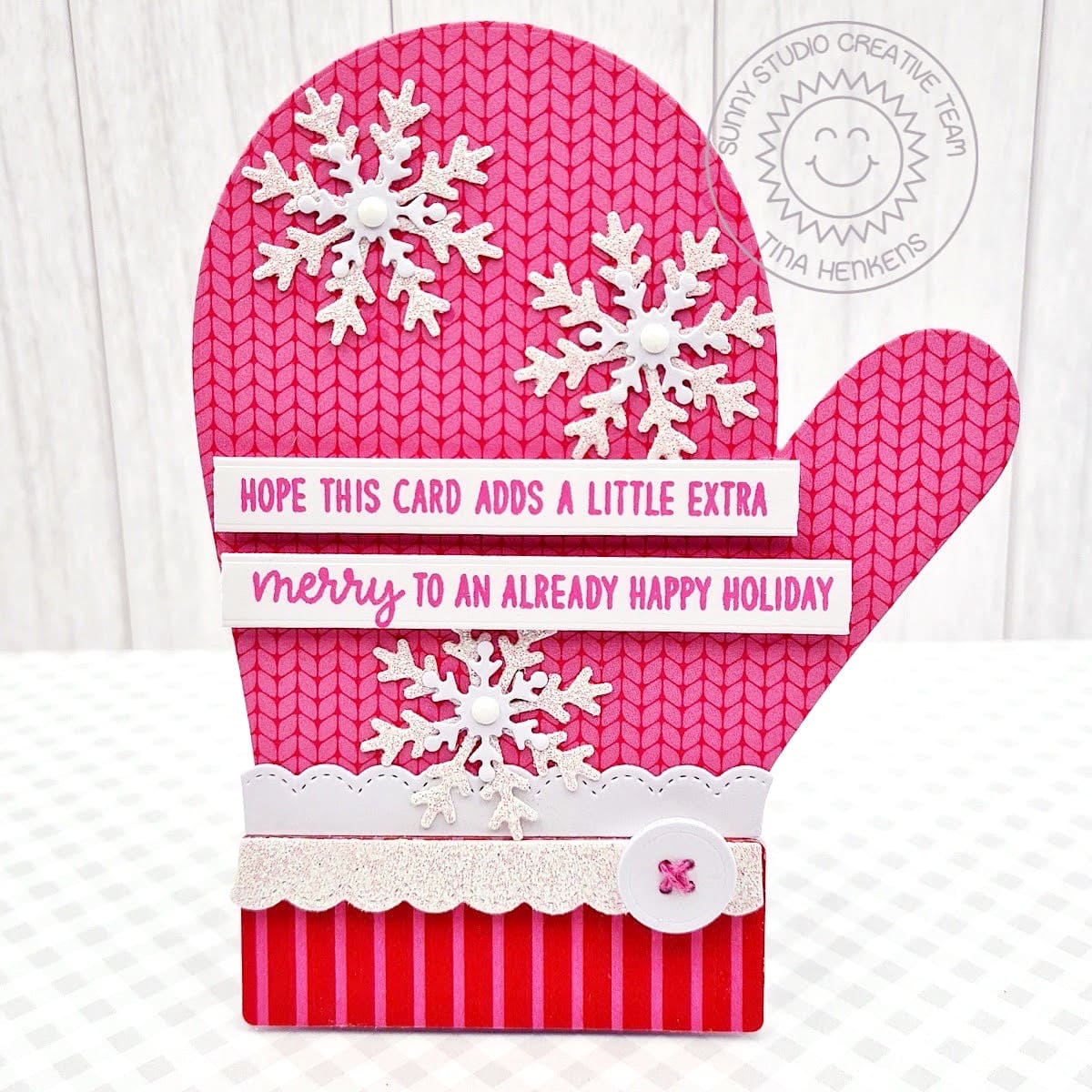 Sunny Studio Stamps Hope Card Adds Extra Merry Mitten Holiday Christmas Card using Sweater Weather 6x6 Patterned Paper Pad