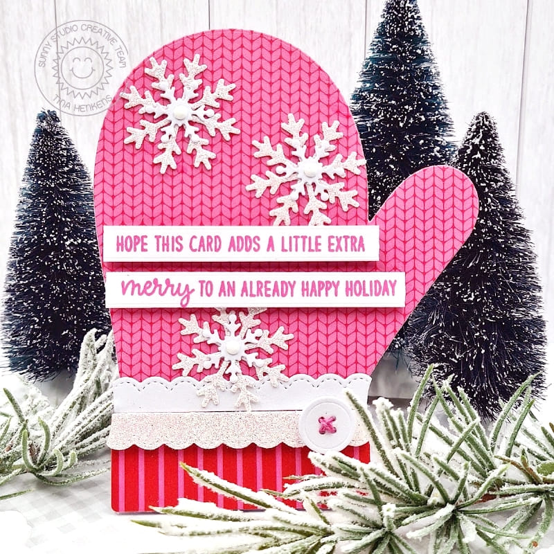 Sunny Studio Stamps Hope This Card Adds Extra Merry Mitten Holiday Christmas Card using Woolen Mitten Metal Cutting Craft Dies