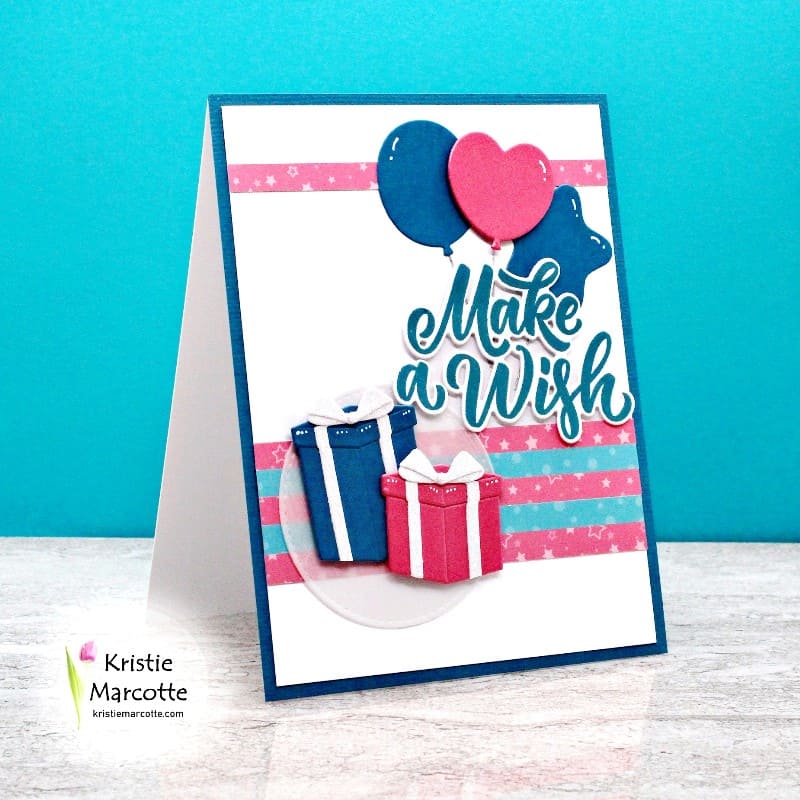 Sunny Studio Stamps Pink & Navy Blue Balloons & Birthday Presents Card (using Perfect Gift Boxes Metal Cutting Dies)
