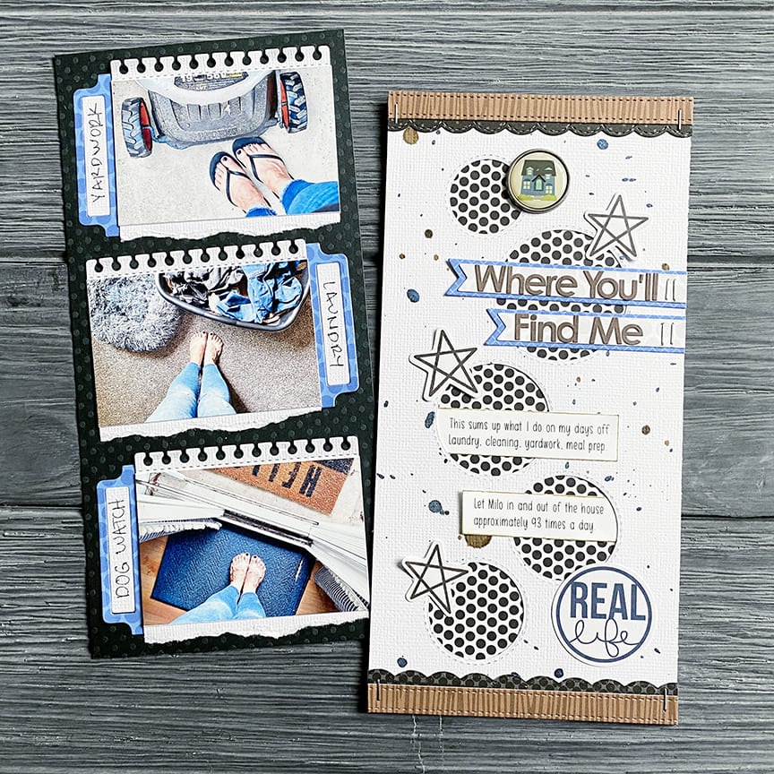 Sunny Studio Where You'll Find Me 2-Page Project Life Scrapbook Layout by Laura Vegas using Notebook Tabs Metal Cutting Dies