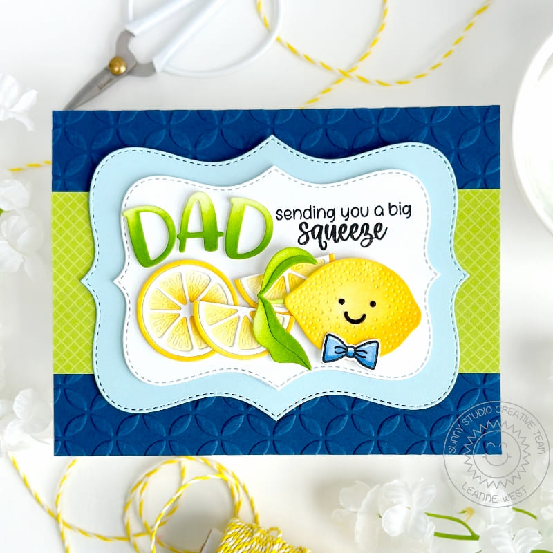 Sunny Studio Stamps Sending You A Big Squeeze Dad Lemon Embossed Father's Day Card using Moroccan Circles Embossing Folder