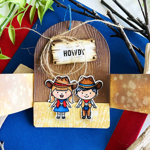 Sunny Studio Howdy Cowboy & Cowgirl Saloon Doors Lift-the-flap Wood Embossed Card (using Little Buckaroo Clear Stamps)