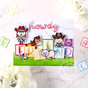 Sunny Studio Stamps Howdy Friend Cowboy, Cowgirl, Clouds & Blocks Toy Story Inspired Card using Chloe Alphabet Cutting Dies