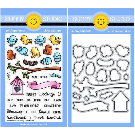 Sunny Studio Little Birdie Birdhouse, Tree Branch, Nest and Birds Punny 4x6 Clear Photopolymer Stamps & Dies