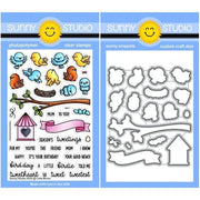 Sunny Studio Little Birdie Birdhouse, Tree Branch, Nest and Birds Punny 4x6 Clear Photopolymer Stamps & Dies