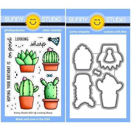 Sunny Studio Looking Sharp Cactus & Succulent 3x4 Clear Stamps & Metal Cutting Craft Dies Set