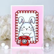 Sunny Studio Stamps Bunny with Red Telephone Tri-Fold Hello Card using Loopy Rectangle Frame Dies Metal Cutting Craft Dies