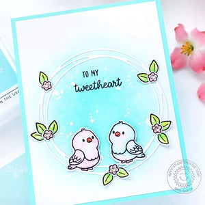 Sunny Studio Birds Sitting in Loopy Circle Frame Aqua Blue To My Tweetheart Card using Love Birds 3x4 Clear Craft Stamps