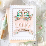 Sunny Studio Stamps To My Tweetheart Love Birds on Tree Branch Scalloped Valentine's Day Card using Brilliant Banner 2 Dies