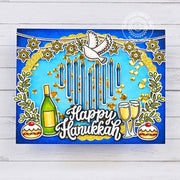 Sunny Studio Happy Hanukkah Heart Shaped Menorah Candles, Dove & Wine Confetti Shaker Card using Love & Light Clear Stamps
