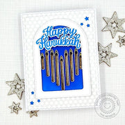 Sunny Studio Royal Blue & White Heart Shaped Menorah Candles Happy Hanukkah Holiday Card using Love & Light 4x6 Clear Stamps