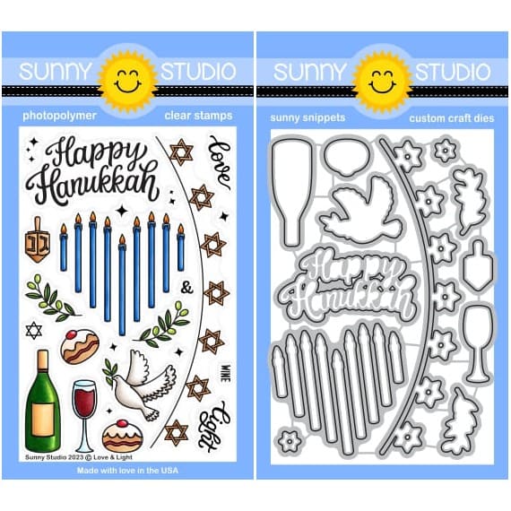 Sunny Studio Stamps Love & Light Hanukkah 4x6 Clear Photopolymer Stamp Set & Metal Cutting Craft Dies