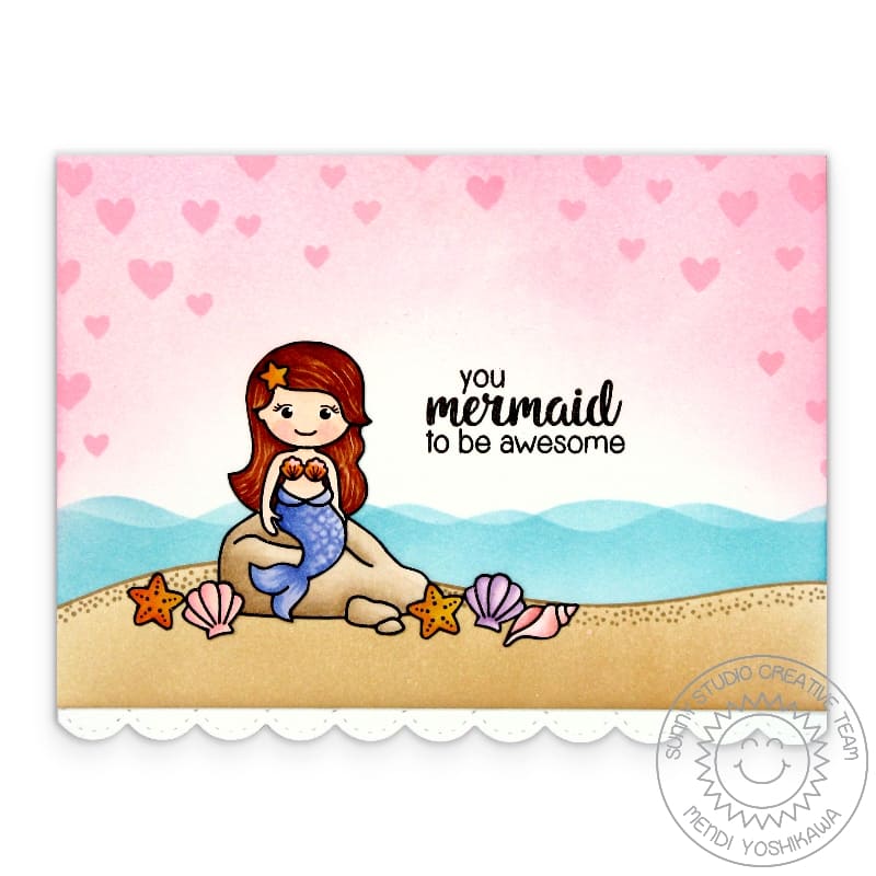 Sunny Studio You Were Mermaid To Be Awesome Punny Summer Card using Magical Mermaids Clear Craft Stamps