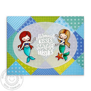 Sunny Studio Mermaid Kisses & Starfish Wishes Diagonal Stitched Square Patchwork Summer Card using 4x6 Clear Craft Stamps