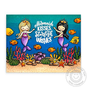 Sunny Studio Mermaid Kisses & Starfish Wishes Under the Sea Vibrant Coral & Fish Summer Card using 4x6 Clear Craft Stamps