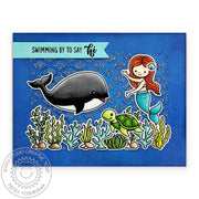 Sunny Studio Stamps Whale, Turtle & Mermaid Swimming by to Say Hi Summer Ocean Card using Frilly Frames Lattice Craft Dies