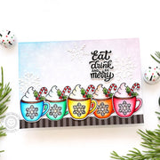 Sunny Studio Eat, Drink & Be Merry Rainbow Hot Cocoa Snowflake Mugs Christmas Card using Merry Mocha 2x3 Clear Stamps