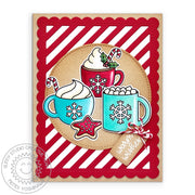 Sunny Studio Hot Cocoa & Chocolate Red Candy Cane Striped Holiday Christmas Card using Merry Mocha 2x3 Clear Stamps