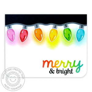 Sunny Studio Stamps Merry Sentiments Merry & Bright Glowing Rainbow Light bulb Holiday Christmas Card