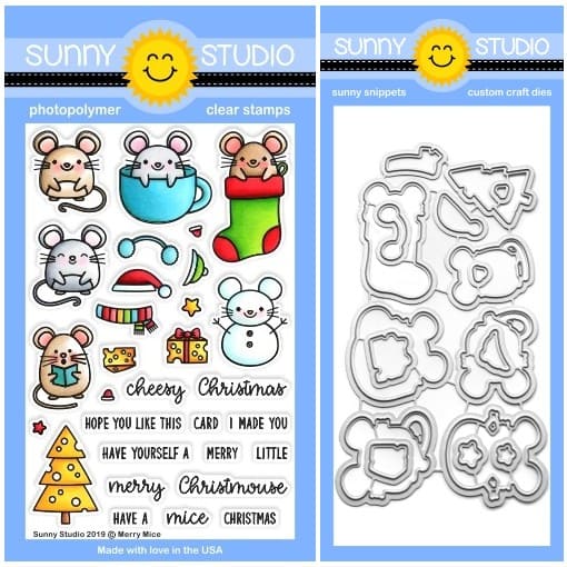 Sunny Studio Stamps Merry Mice Christmas Holiday Mouse 4x6 Photopolymer Clear Stamps & Metal Cutting Craft Dies Set