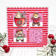 Sunny Studio Eat, Drink, & Be Merry Gingerbread & Hot Cocoa Grid Holiday Christmas Card using Merry Mocha Clear Craft Stamps