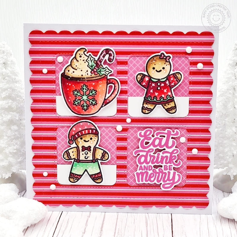 Sunny Studio Stamps Gingerbread & Hot Cocoa Holiday Christmas Card using Scalloped Square 1 Small Metal Cutting Craft Dies