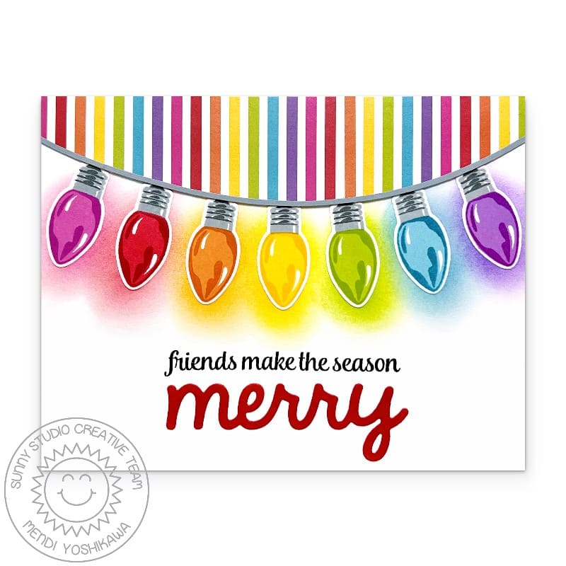Sunny Studio Stamps Friends Make the Season Merry String of Lights Christmas Card using Merry Word Metal Cutting Craft Dies
