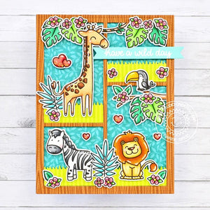 Sunny Studio Stamps Have A Wild Day Giraffe, Zebra & Lion Zoo Animal Safari Card using Mini Grass Border Metal Craft Dies