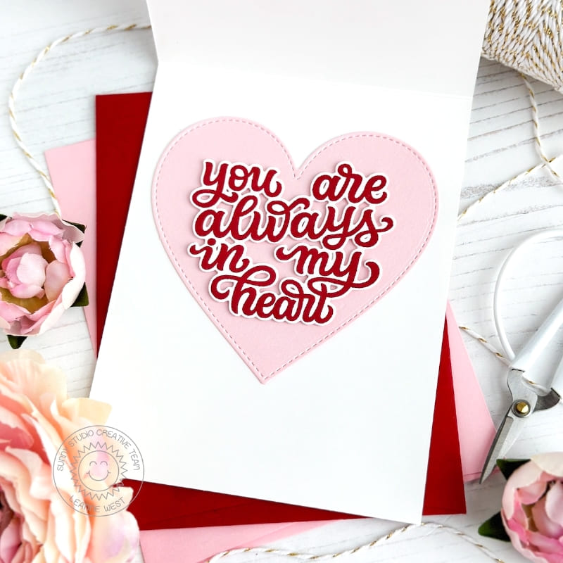 Sunny Studio You Are Always in My Heart Inside Red & Pink Valentine's Day Card using My Heart 3x4 Clear Sentiment Stamps