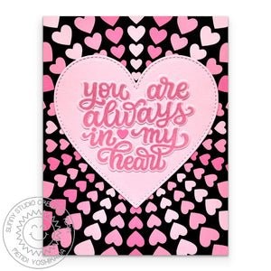 Sunny Studio Stamps You Are Always in My Heart Black & Hot Pink Bursting Heart Background Valentine's Day Card