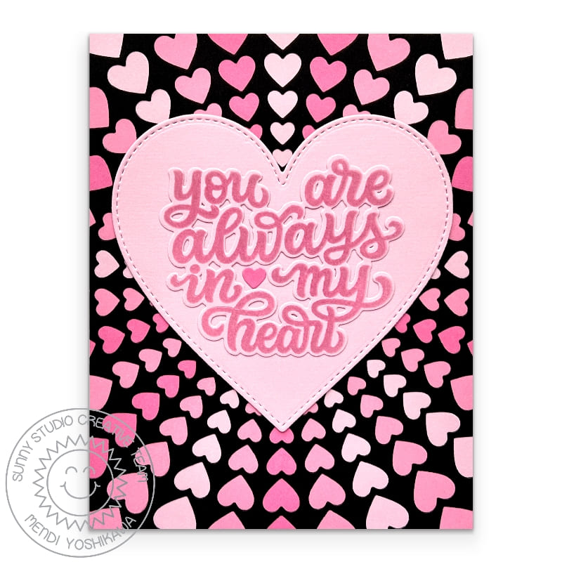 Sunny Studio Stamps Always in My Heart Black Hot Pink Valentine's Day Card using Bursting Heart Background Metal Cutting Die