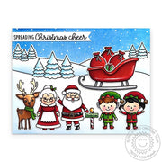 Sunny Studio Spreading Christmas Cheer Santa & Elves Handmade Winter Holiday Card using North Pole Elf Clear Craft Stamps