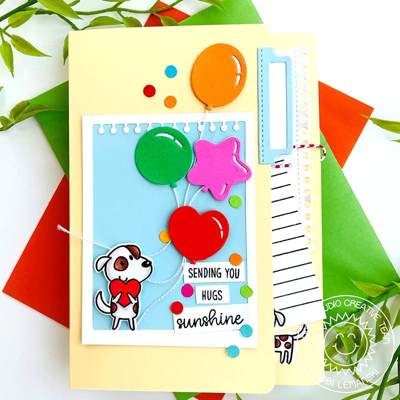 Sunny Studio Stamps Sending You Hugs & Sunshine Dog with Colorful Get Well Card (using Bright Balloons Metal Cutting Dies)