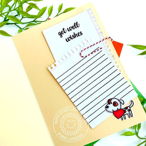 Sunny Studio Get Well Wishes Dog with Heart File Folder, Notebook Paper & Paperclip Card (using Puppy Love 2x3 Clear Stamps)