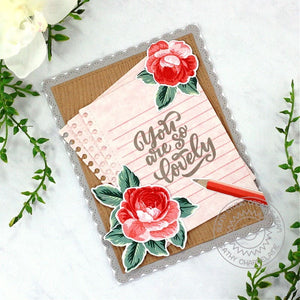 Sunny Studio You Are So Lovely Love Letter Scalloped Victorian Rose Card (using Notebook Tabs Metal Cutting Dies)