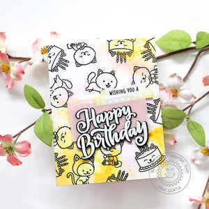Sunny Studio Stamps Mixed Media Kitty Cat Birthday Cake Card by Isha Gupta (using Notebook Tabs Metal Cutting Dies)