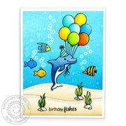 Sunny Studio Birthday Fishes Dolphin and Fish Ocean-Themed Birthday Card using Best Fishes 4x6 Clear Craft Stamps