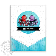 Sunny Studio Sea You Soon Octopus Punny Ocean-Themed Embossed Bubbles Card using Ocean of Joy 4x6 Clear Craft Stamps