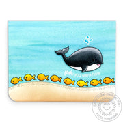 Sunny Studio Fish You Were Here Ocean-Themed Whale & Fish Card using Oceans of Joy Clear 4x6 Craft Stamps