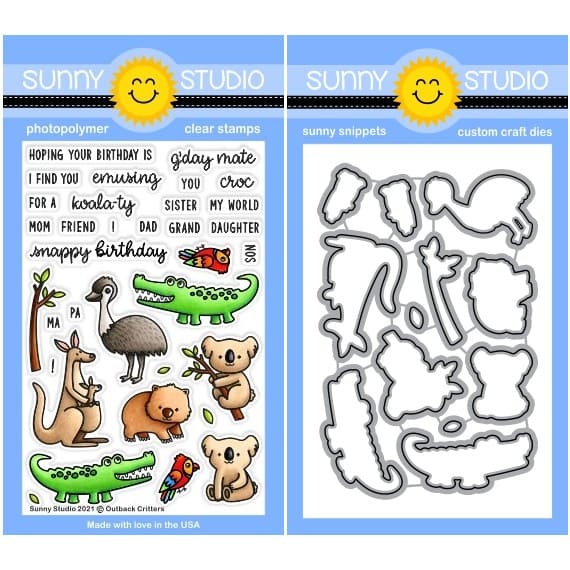 Sunny Studio Outback Critters 4x6 Clear Aussie Australian Animal Stamps & Metal Cutting Craft Dies