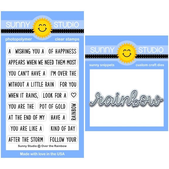 Sunny Studio Stamps Over The Rainbow Encouragement Sentiment Greeting 3x4 Clear Stamps & Rainbow Word Metal Cutting Craft Die