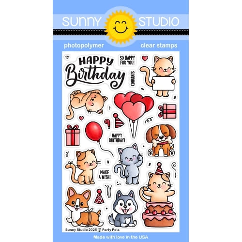 Sunny Studio Party Pets 4x6 Birthday Clear Photopolymer Stamps for Stamping, Cardmaking, Scrapbooking, & Paper Crafts