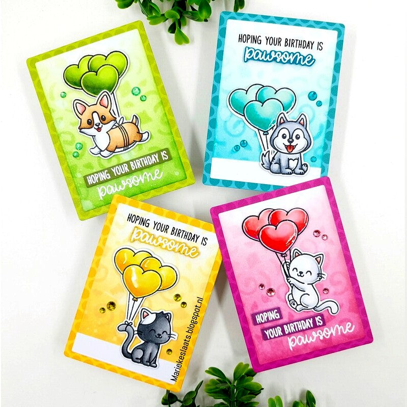 Sunny Studio Cats & Dogs with Balloons Polka-dot Mini Birthday Cards by Marieke Slaats using Party Pets Clear Craft Stamps