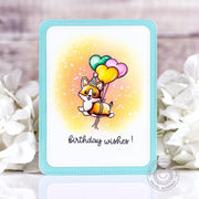 Sunny Studio Stamps Corgi Dog Floating with Heart Balloons Birthday Wishes Card using Rounded Rectangle Mat Metal Craft Dies