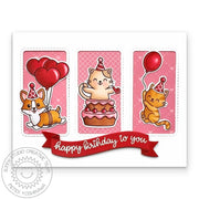 Sunny Studio Stamps Pink & Red Cats & Dog Happy Birthday To You Pet Party Card using Stitched Rounded Rectangle Window Dies