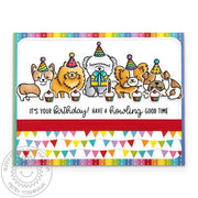 Sunny Studio Have a Howling Good Time Handmade Rainbow Dog Birthday Card using Party Pups 4x6 Clear Craft Stamps