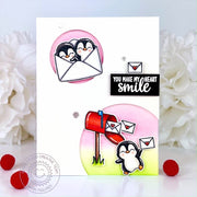 Sunny Studio You Make My Heart Smile Penguins Mailing Letters with Mailbox Card using Passionate Penguins Clear Craft Stamps