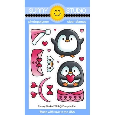 Sunny Studio Valentine's Day Couple Penguin Pair 3x4 Clear Photopolymer Craft Stamps SSCL-398