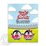 Sunny Studio You're My Favorite Penguin Pair Valentine's Day Card using Inside Greetings Friends Clear Sentiment Craft Stamps