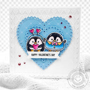 Sunny Studio Penguins Dressed Up For Valentine's Day Handmade Scalloped Heart Card using Penguin Pair 3x4 Clear Craft Stamps